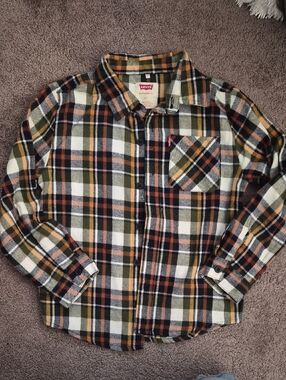 Levi's Olive, Orange & White Plaid Flannel Shirt